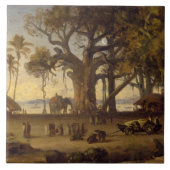 Moonlit Szene indischen Zahlen und Elefanten Amon Fliese (Vorderseite)