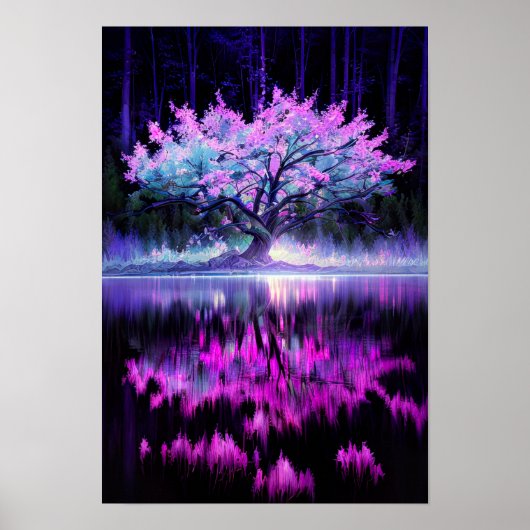 Moonlit Tree Embraced by the Charming Lake Poster (Vorne)