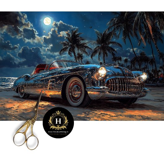 Moonlit Tropical Vintage Car Decoupage Seidenpapier