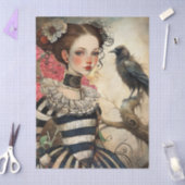 Moonlit Victorian Gothic Girl & Raven Fantasy  Seidenpapier (Basteln)