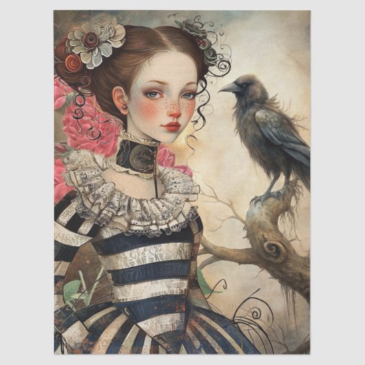 Moonlit Victorian Gothic Girl & Raven Fantasy  Seidenpapier (Vorderseite)