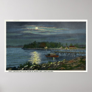 Moonlit View of Lake, Boat Landing & the Poster