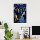 Moonlit Village Art Print Nighttime Landscape Poster (Heimbüro)