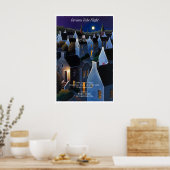 Moonlit Village Art Print Nighttime Landscape Poster (Küche)