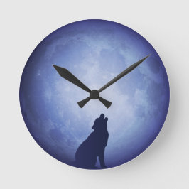 Moonlit Wanduhr der Nachtii (Vollmond mit Wolf)