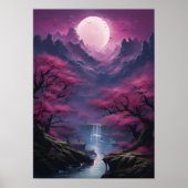 Moonlit Wasserfall und farbenfrohe Landschaft Poster (Vorne)