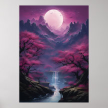 Moonlit Wasserfall und farbenfrohe Landschaft