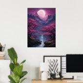 Moonlit Wasserfall und farbenfrohe Landschaft Poster (Heimbüro)