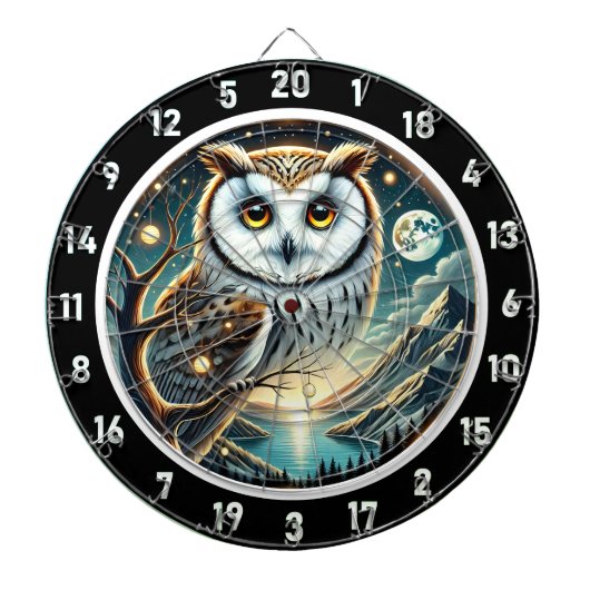 Moonlit Watcher Owl Dartboard Design Dartscheibe (vorne)