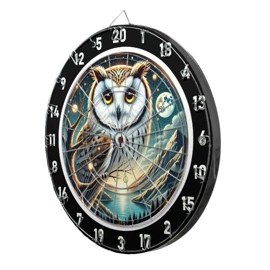Moonlit Watcher Owl Dartboard Design Dartscheibe (Vorderseite rechts)