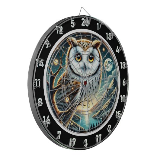 Moonlit Watcher Owl Dartboard Design Dartscheibe (Vorderseite Links)