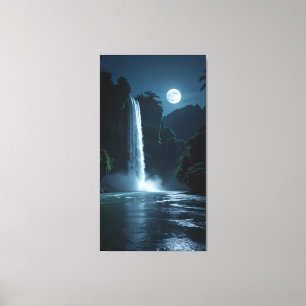 Moonlit Waterfall - Cinematic Night Landschaft Leinwanddruck
