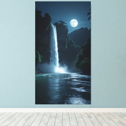 Moonlit Waterfall - Cinematic Night Landschaft Leinwanddruck (Insitu (Holzboden))