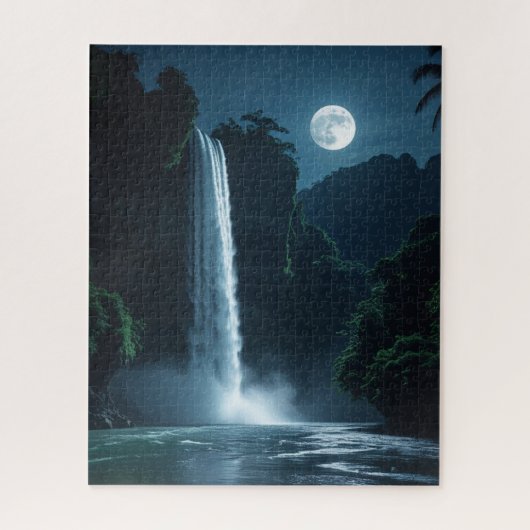 Moonlit Waterfall - Cinematic Night Landschaft Puzzle (Vertikal)