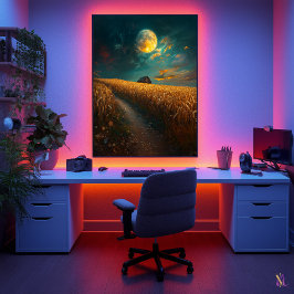 Moonlit Wheat Field - ruhige Nachtlandschaft Poster