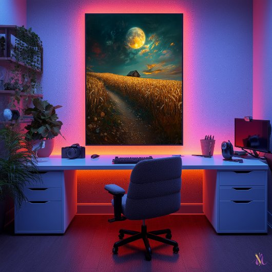 Moonlit Wheat Field - ruhige Nachtlandschaft Poster