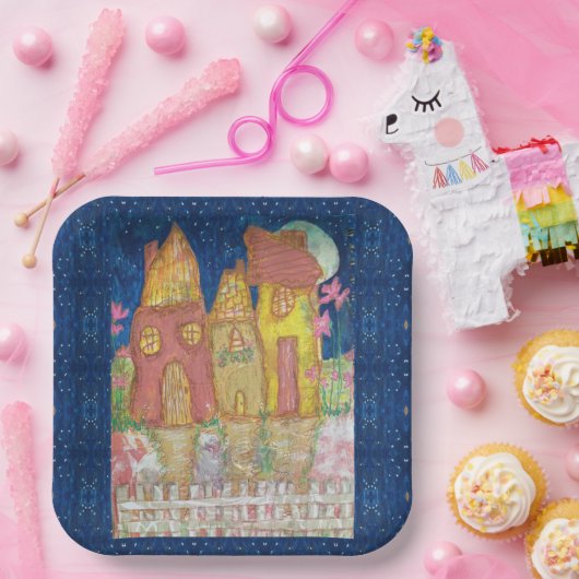 Moonlit Whimsical Houses Pappteller (Party)