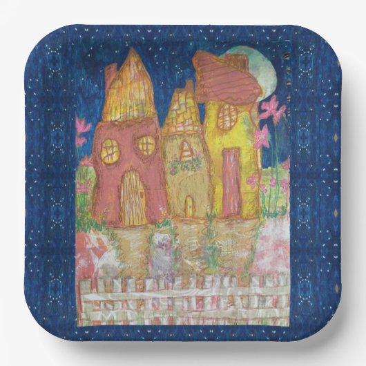 Moonlit Whimsical Houses Pappteller (Vorderseite)