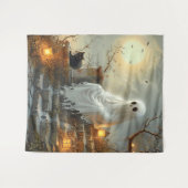 Moonlit Whispers: Der Geist und die Katze Wandteppich (Vorderseite (Horizontal))