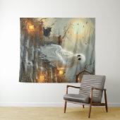 Moonlit Whispers: Der Geist und die Katze Wandteppich (Beispiel (Horizontal))