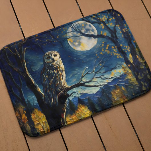 Moonlit Whispers - Van Gogh's Owl in Herbstwald - Badematte