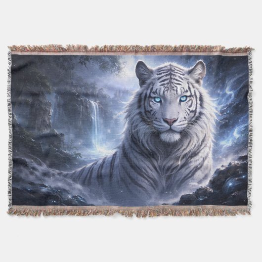 Moonlit White Tiger Guardian – Blue Fantasy Spirit Decke (Vorderseite)