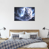 Moonlit White Tiger Guardian – Blue Fantasy Spirit Leinwanddruck (Insitu (Schlafzimmer))