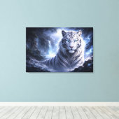 Moonlit White Tiger Guardian – Blue Fantasy Spirit Leinwanddruck (Insitu (Holzboden))