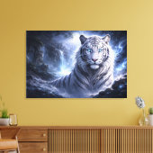 Moonlit White Tiger Guardian – Blue Fantasy Spirit Leinwanddruck (Insitu (Wohnzimmer))