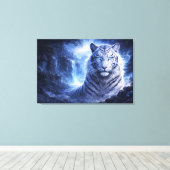 Moonlit White Tiger Guardian – Blue Fantasy Spirit Leinwanddruck (Insitu (Holzboden))