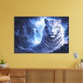 Moonlit White Tiger Guardian – Blue Fantasy Spirit Leinwanddruck (Insitu (Wohnzimmer))