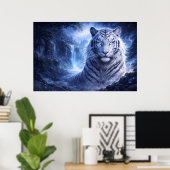 Moonlit White Tiger Guardian – Blue Fantasy Spirit Poster (Heimbüro)