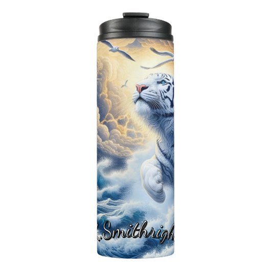 Moonlit White Tiger Reflection Thermosbecher (Vorderseite)