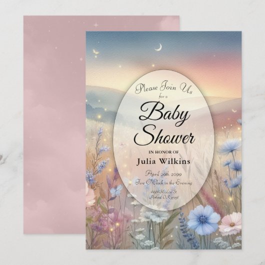 Moonlit Wildblume Whispers Kinderdusche Einladung (Vorne/Hinten)