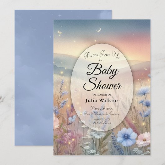 Moonlit Wildblume Whispers Kinderdusche Einladung (Vorne/Hinten)