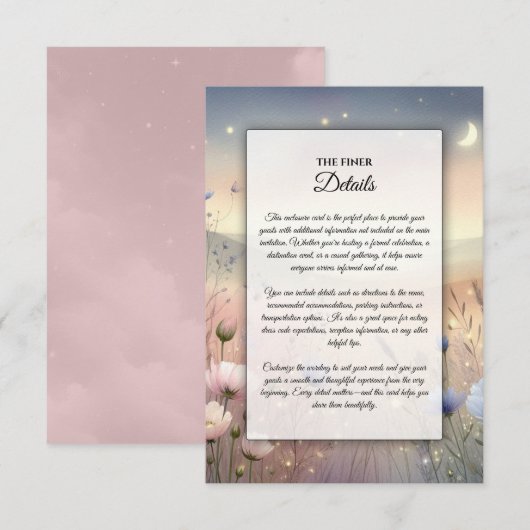 Moonlit Wildblume Whispers Wedding Begleitkarte (Vorne/Hinten)