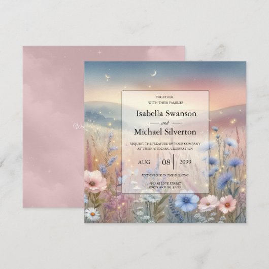 Moonlit Wildblume Whispers Wedding Einladung (Vorne/Hinten)