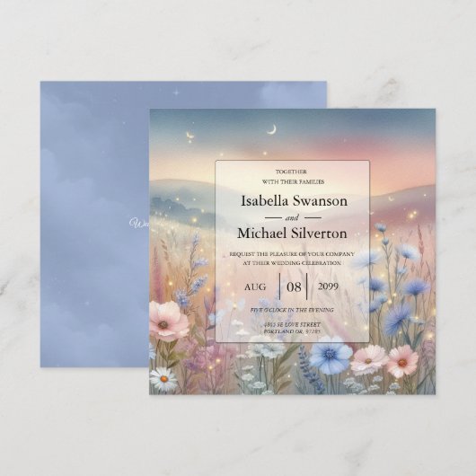 Moonlit Wildblume Whispers Wedding Einladung (Vorne/Hinten)
