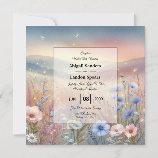 Moonlit Wildblume Whispers Wedding Einladung (Vorderseite)