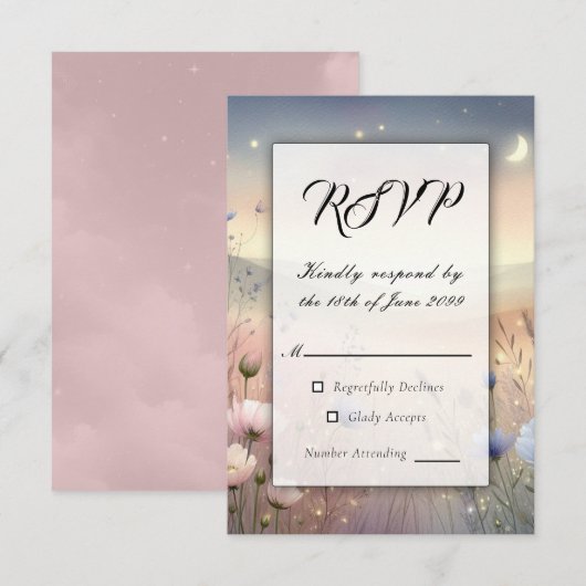 Moonlit Wildblume Whispers Wedding RSVP Karte (Vorne/Hinten)