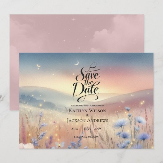 Moonlit Wildblume Whispers Wedding Save The Date (Vorne/Hinten)
