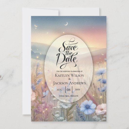 Moonlit Wildblume Whispers Wedding Save The Date (Vorderseite)