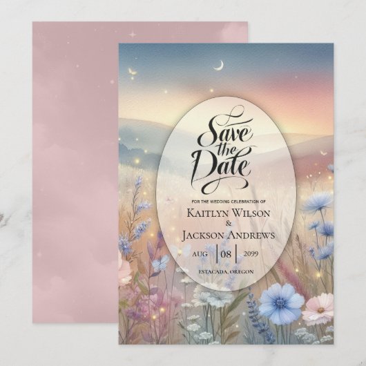 Moonlit Wildblume Whispers Wedding Save The Date (Vorne/Hinten)