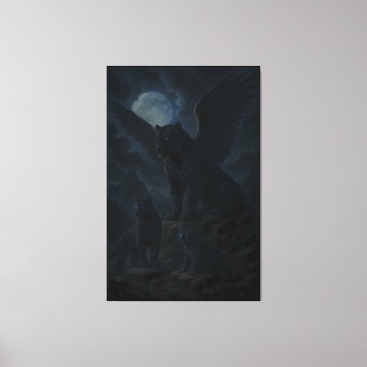 Moonlit Winged Tiger Family – Celestial Mythic Bea Leinwanddruck (Vorderseite)