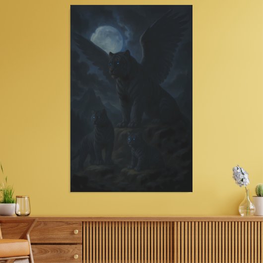 Moonlit Winged Tiger Family – Celestial Mythic Bea Leinwanddruck (Insitu (Wohnzimmer))
