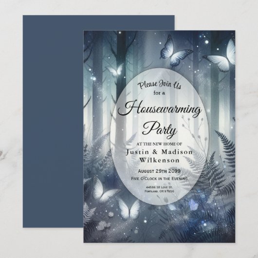 Moonlit Wings and Midnight Magic Housewarming Einladung (Vorne/Hinten)