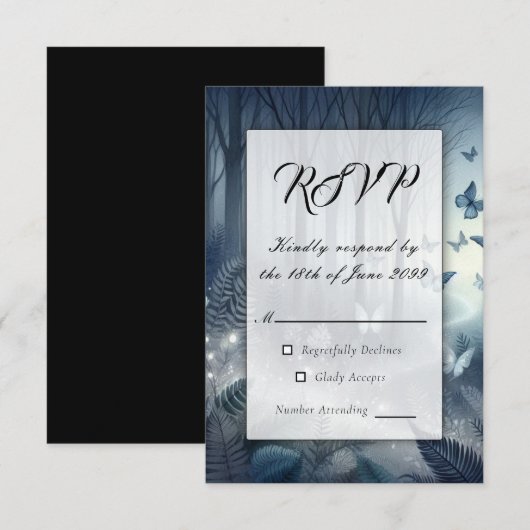 Moonlit Wings and Midnight Magic RSVP Karte (Vorne/Hinten)