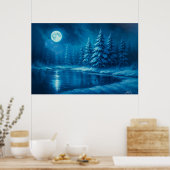Moonlit Winter Forest by a Lake Poster (Küche)