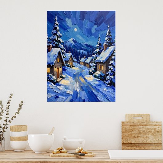 Moonlit Winter Village Poster (Küche)