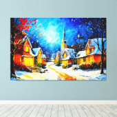 Moonlit Winter Village Reverie Leinwanddruck (Insitu (Holzboden))